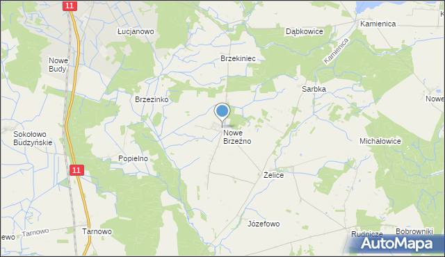 mapa Nowe Brzeźno, Nowe Brzeźno gmina Budzyń na mapie Targeo